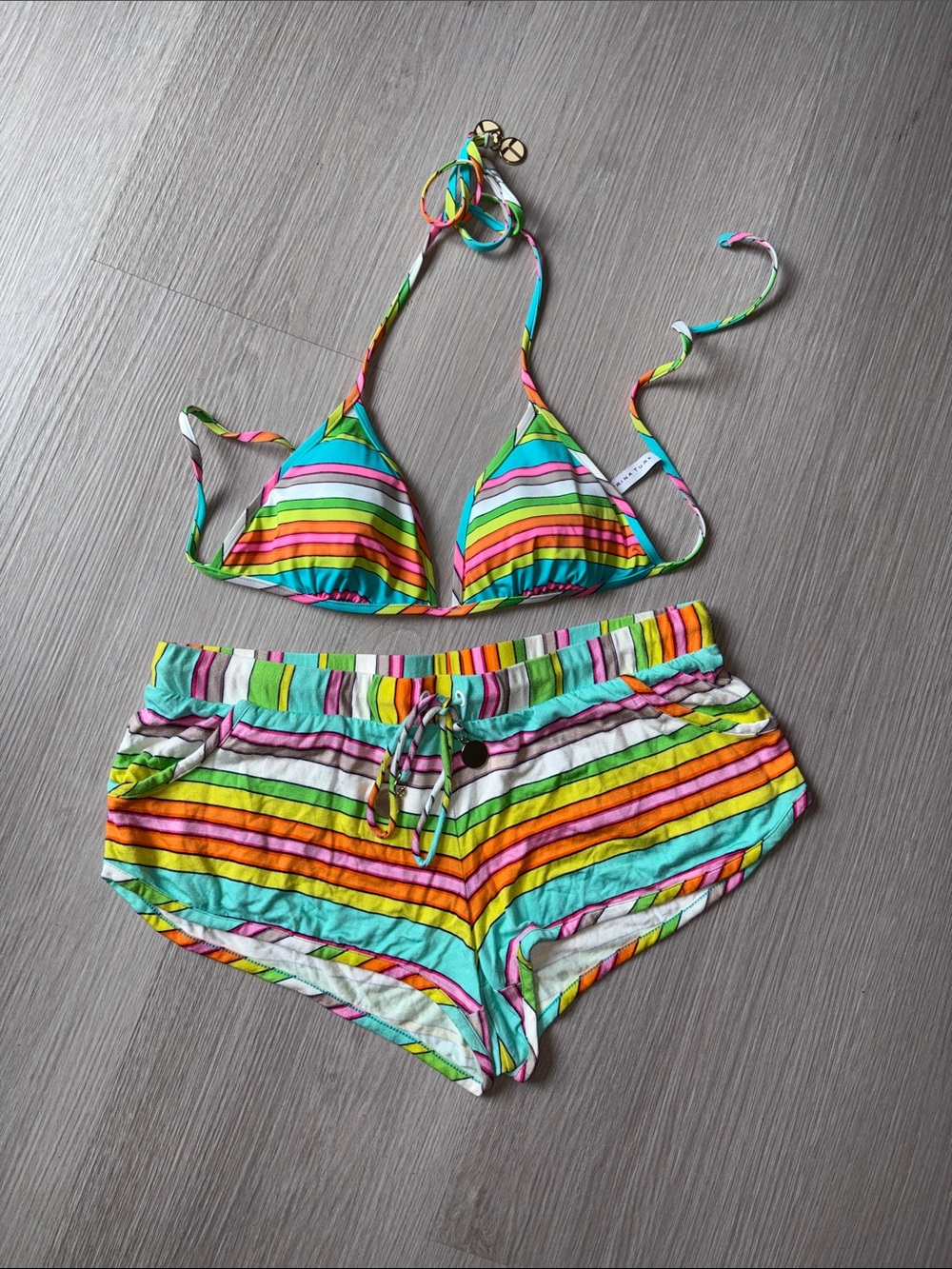 Trina Turk Multi-Color Striped Bikini Top and Shorts Set